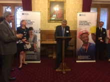 Dr John Curtis briefing guests on the new Basrah Museum Project at a Celebratory event at the House of Lords, June 2017 hosted by The Baroness Andrews OBE and Graham Sheffield CBE